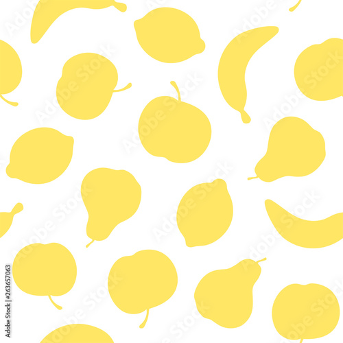Vector cute hand drawing fruits seamless pattern. Background with flat fruit