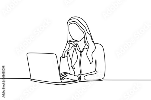 Women working at office continuous one line drawing minimalist design