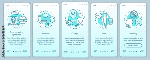 Indigestion symptom onboarding mobile app page screen vector template