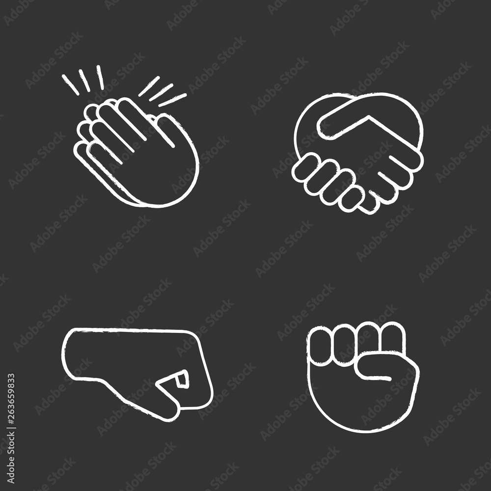 Hand gesture emojis chalk icons set