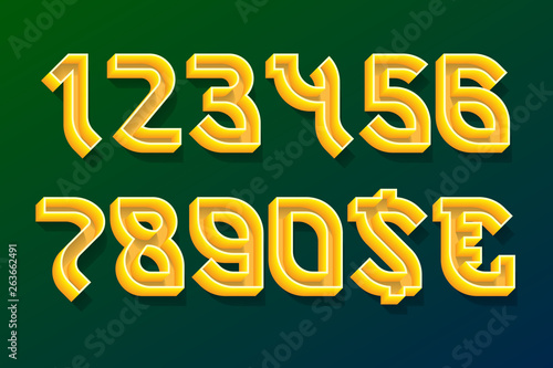 Decorative numbers with currency signs in 3d ethno style.