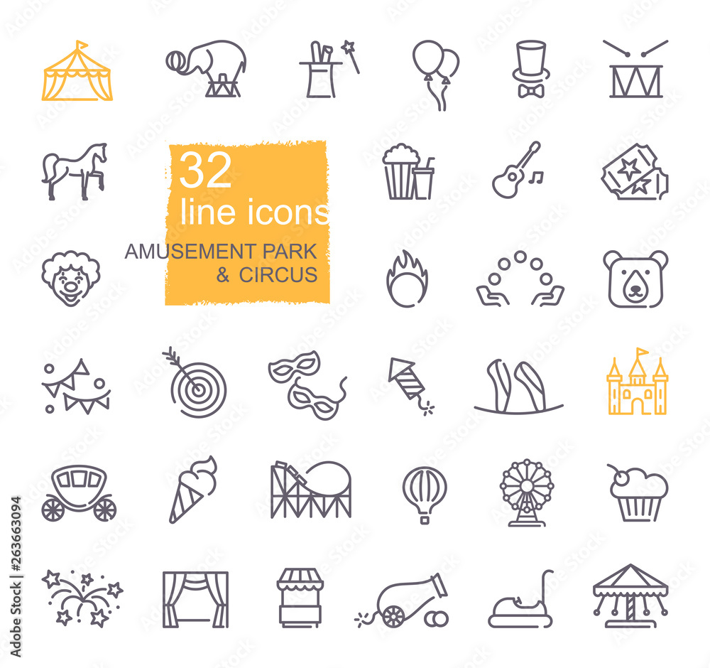 Linear icons on the theme of circus and amusement Park Stock Vector ...