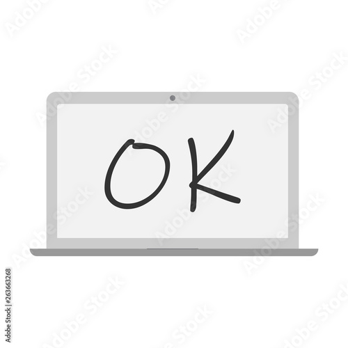 laptop with okay text. vector design illustration.