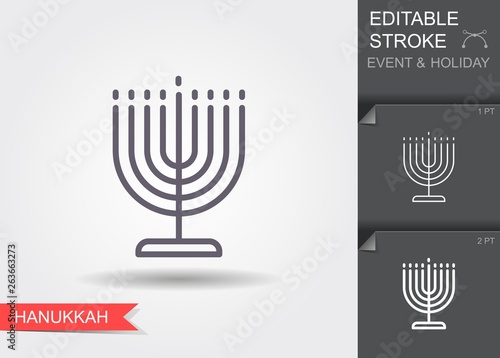 Candle holder for Hanukkah. Line icon with editable stroke with shadow