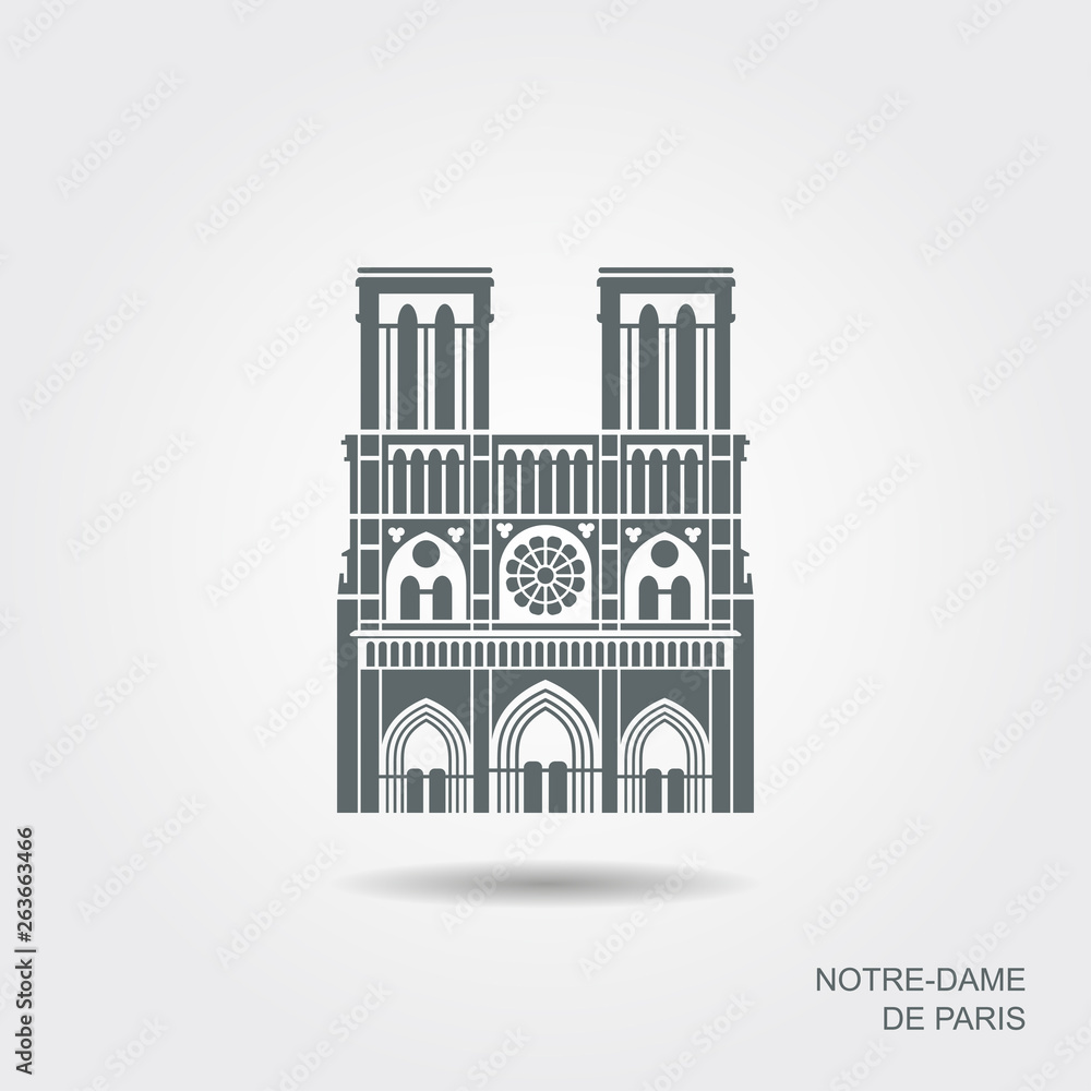 Notre Dame de Paris Cathedral, France. Vector flat icon