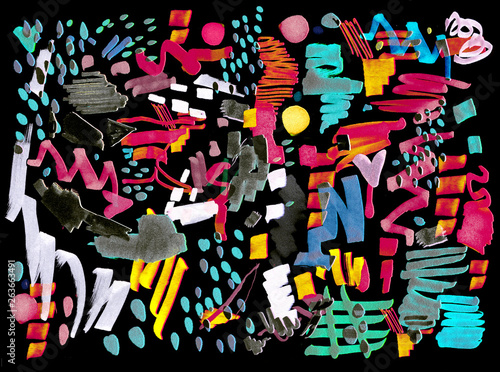 Modern multicolor futuristic pop art pattern. Bright color abstract painting in Neo Memphis style.