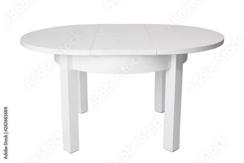 Elegant white table with clipping path. White table isolated on a white background. Kitchen dining table.