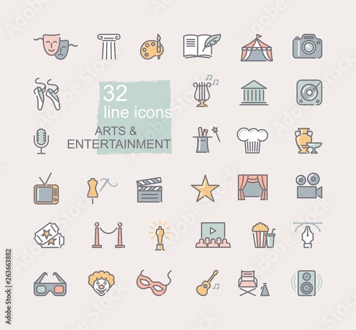 Arts and Entertainment icon set. Collection of vector icons