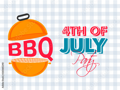 4th Of July bbq party celebration banner or poster design with barbecue grill illustration.