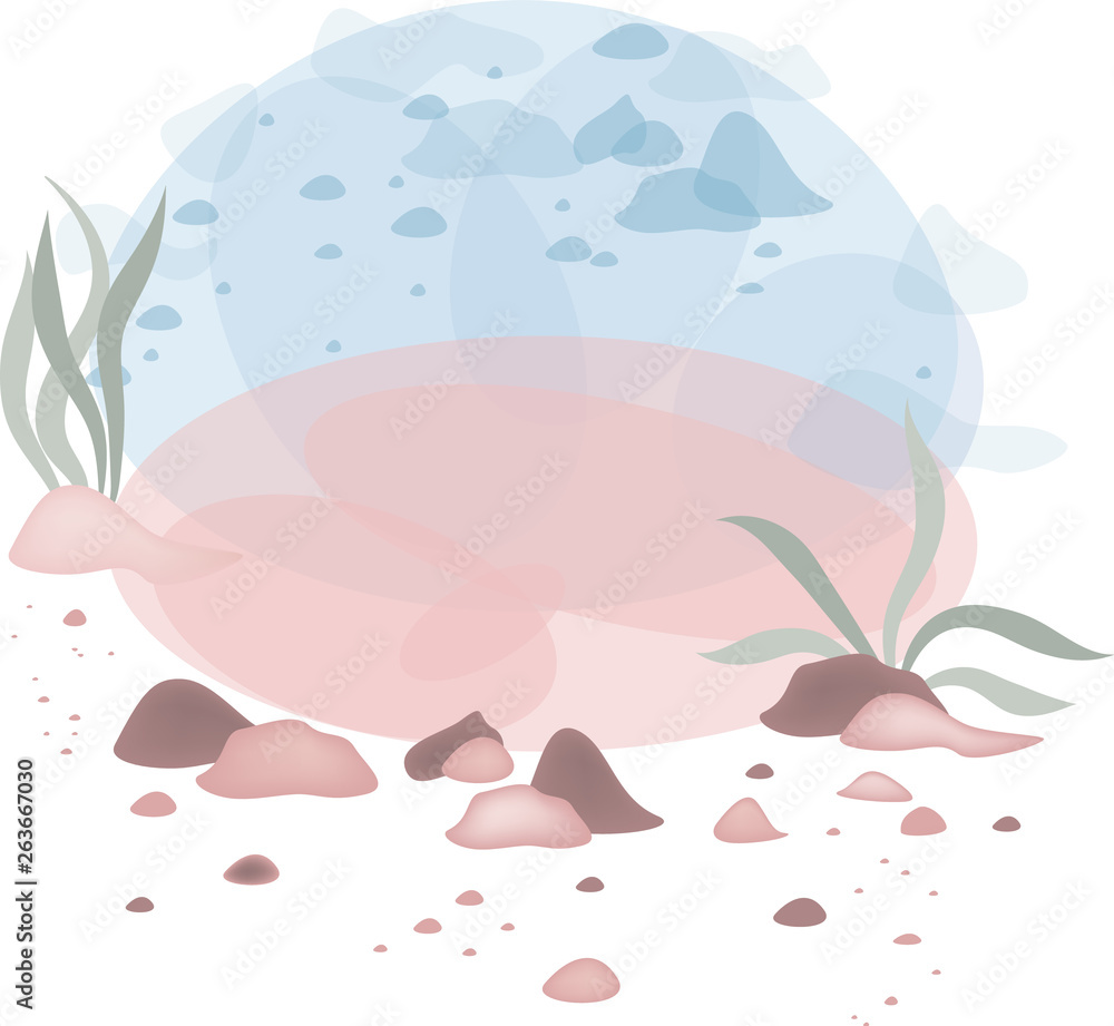 vector illustration of a fragment of the seabed. Made in watercolor technique in cartoon style