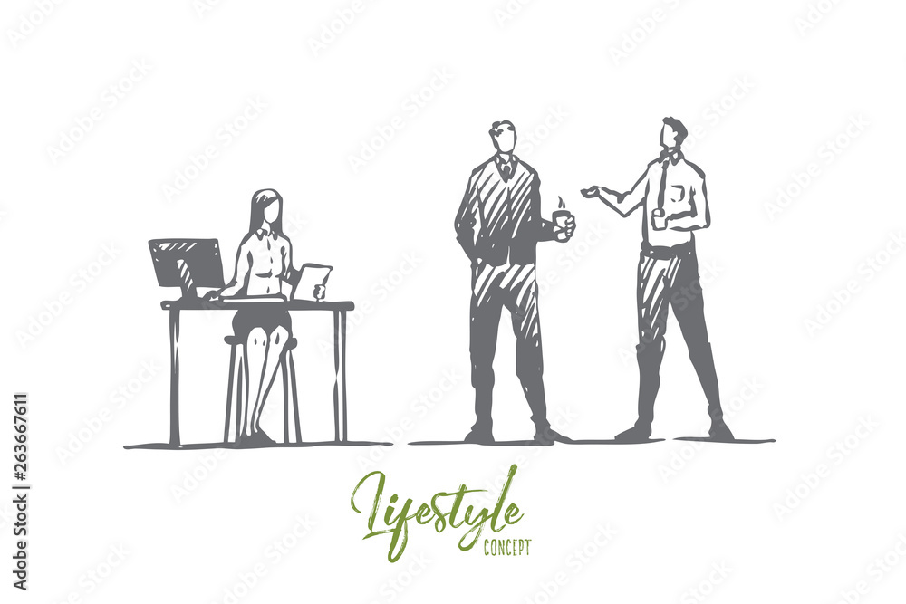 Business, office, people, teamwork, brainstorm concept. Hand drawn isolated vector.