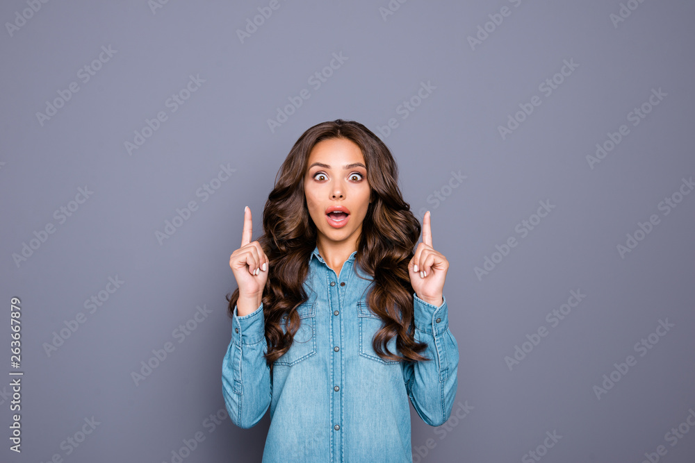 Portrait of her she nice lovely attractive winsome cheerful stunning wavy-haired lady showing two fingers up idea solution sale discount ad advert isolated over gray violet purple pastel background Portrait of her she nice lovely attractive winsome cheerful stunning wavy-haired lady showing two fingers up idea solution sale discount ad advert isolated over gray violet purple pastel background