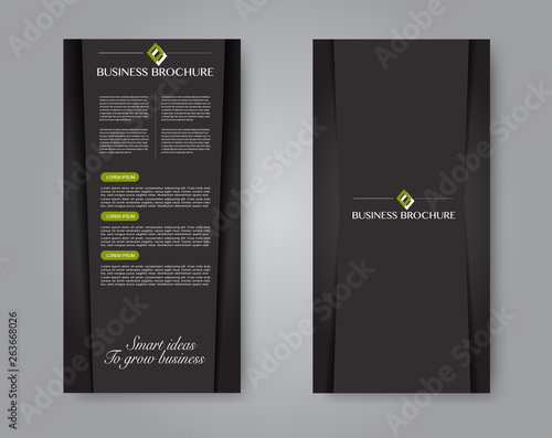 Flyer template. Vectical banner design. Modern abstract two side brochure background. Vector illustration. Black and green color.