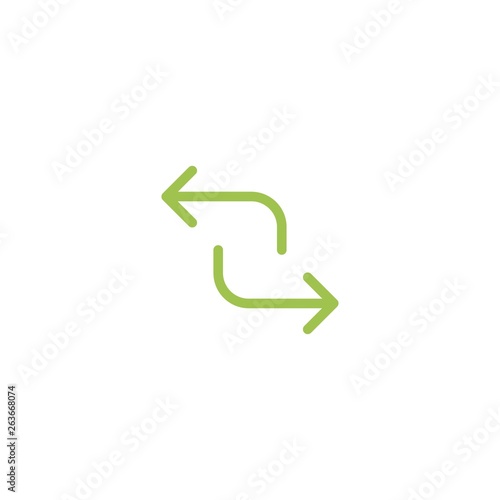 refresh, repeat, process icon . Two green opposite arrows isolated on white.