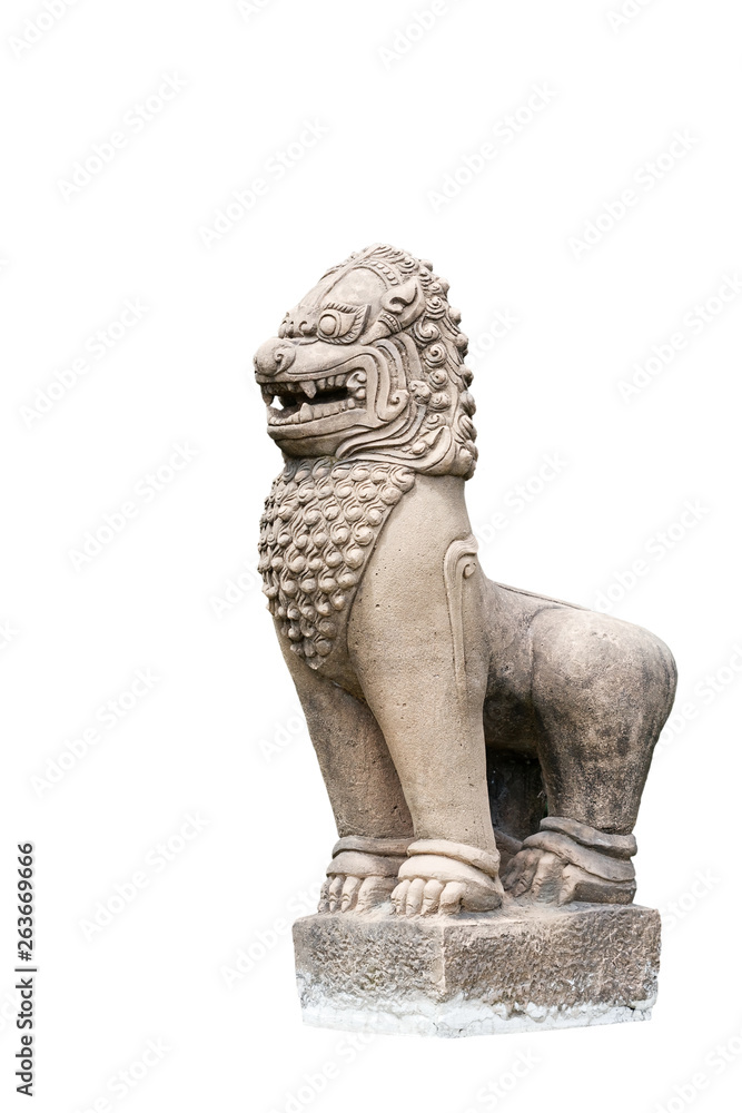 Statue of lion or singha style ancient asia on isolated background. Statue of lion or singha style ancient asia on isolated background.