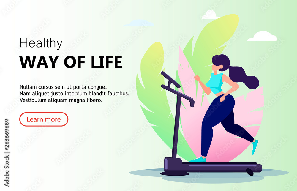 Fototapeta premium Beautiful woman running on treadmill
