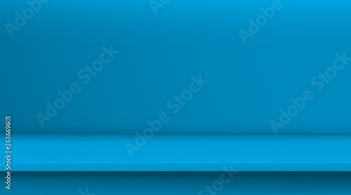 Gradient mesh vector table. Background of empty vivid blue color table, studio room advertise for your business products. Design banner on content website with copy space display. EPS 10 illustration