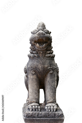 Statue of lion or singha style ancient asia on isolated background.