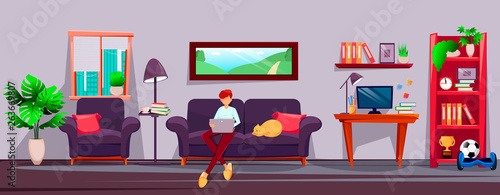 Young man freelancer works at home