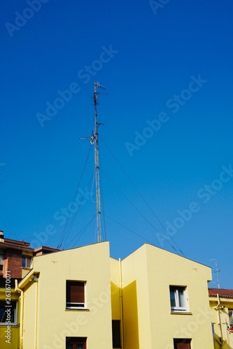 television aerial on the building rooftop in the city. Bilbao  Spain 