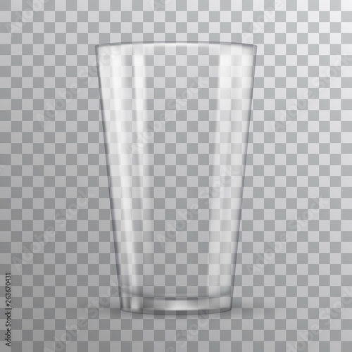 Vector realistic shiny empty glass with shadow on transparent background