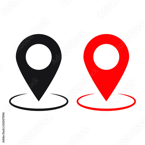 Red and black maps pin. Location map icon. Location pin. Pin icon vector.	