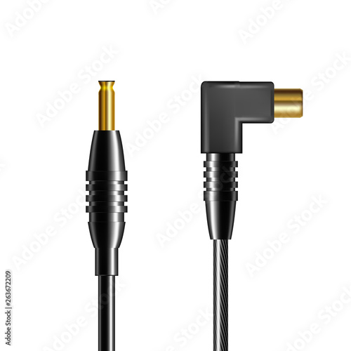 Realistic Wire Plug Of Charger Adapter Vector. Black Elecrtic Power Cable Charger Tablet, Smartphone, Laptop And And Household Appliances. Top View Isolated Image On White Background. 3d Illustration