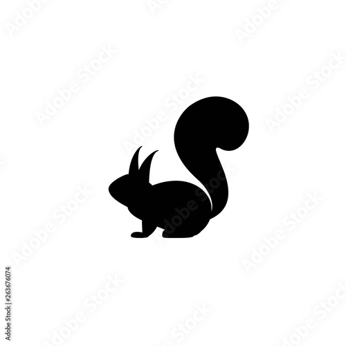 black cartoon squirrel icon isolated on white. Vector flat animal silhouette.