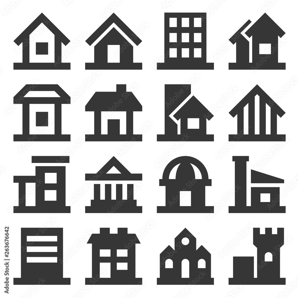 Building Icons Set on White Background. Vector