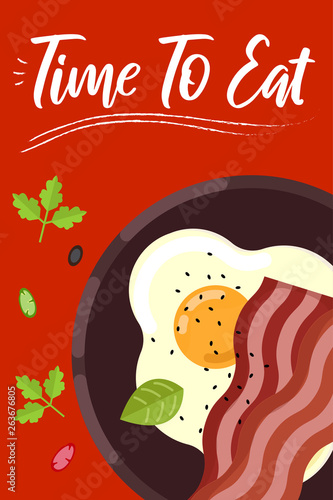 Soup on bright background in flat design style. Doodle elements. Flat food