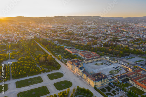 Beautiful view of Schonbrunn palace in Vienna, Austria at sunset