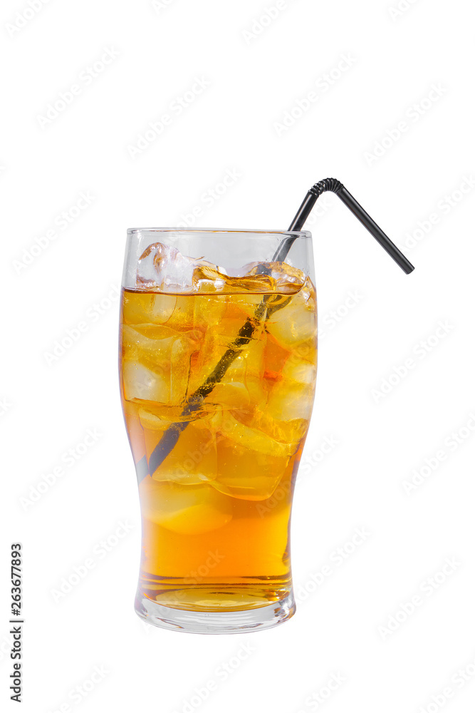 Summer yellow cocktail on isolated white background Summer yellow cocktail on isolated white background