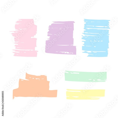 Set of distress texture banners.Grungy painted brushes.Pastel colored frames.Decorative hand draw frames on a white isolated background.