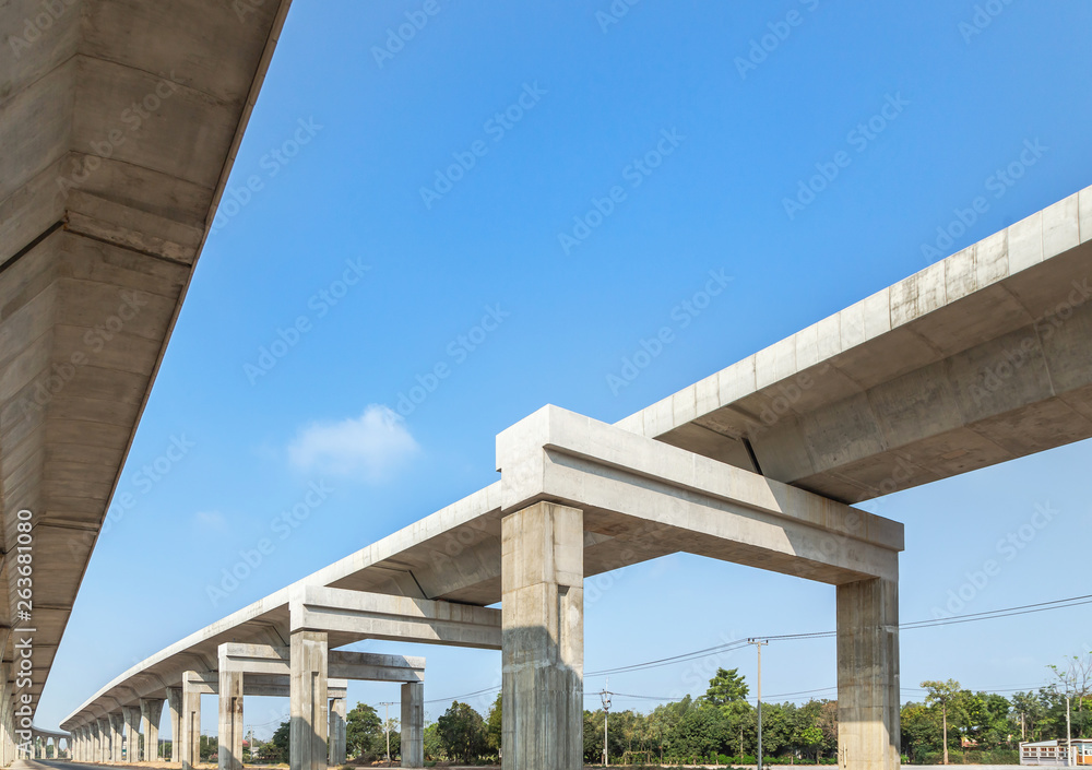 Architecture intercity Motorway Nakhon Ratchasima Bangpa In to Korat MotorWay during construction under blue sky