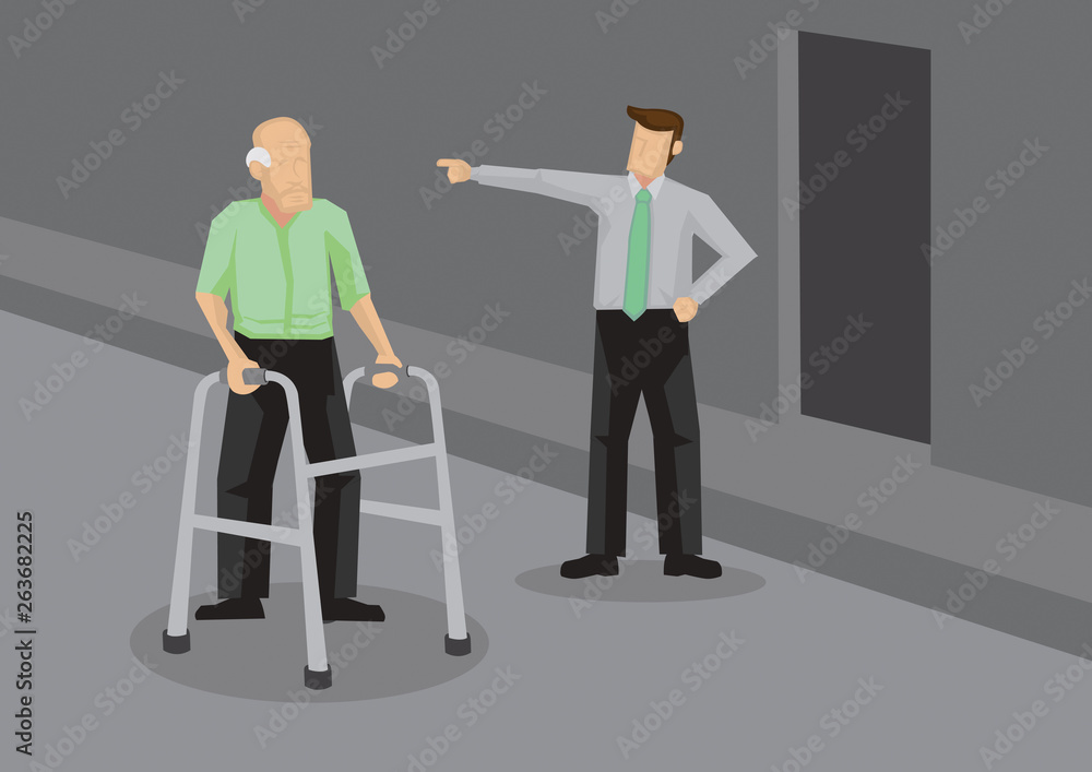 Young Man Discriminates Against Old Man Conceptual Vector Illustration Young Man Discriminates Against Old Man Conceptual Vector Illustration