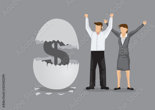Money for Nest Egg Creative Cartoon Vector Illustration
