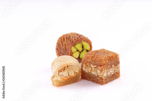 Middle eastern, Turkish sweet pastry baklava isolated on white background