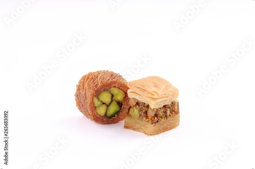 Middle eastern, Turkish sweet pastry baklava isolated on white background