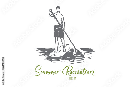 Sport, water, paddle, stand, sup concept. Hand drawn isolated vector.
