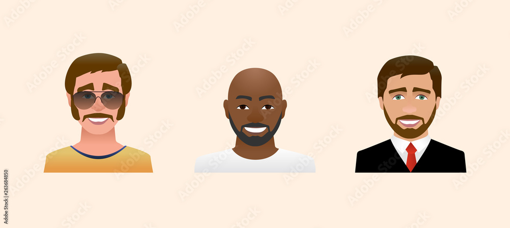 Characters avatars profile in flat cartoon style color illustration ...