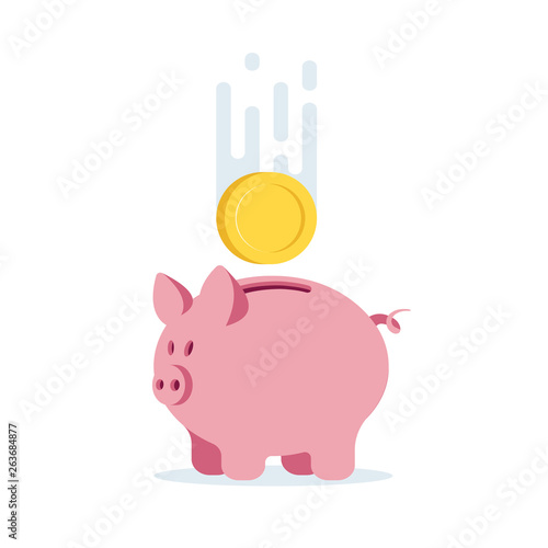 Piggy bank icon for website logo design with coin