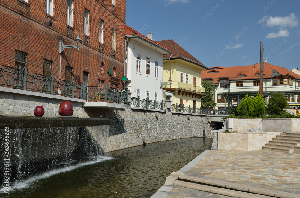 MISKOLC, HUNGARY : Historic City Hall square of Miskolc, Hungary with the building of the City Hall in the background