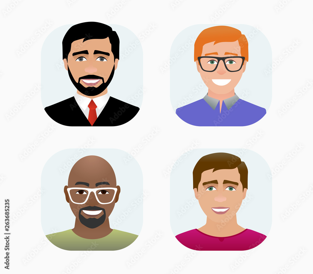 Characters avatars profile in flat cartoon style color illustration Characters avatars profile in flat cartoon style color illustration