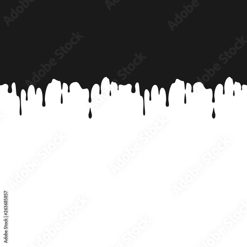 Black ink drips. Seamless Dripping Paint Texture. Splatters and Dripping. Vector illustration isolated on white background