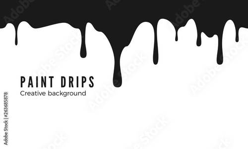 Splatters and Dripping. Black ink drips. Seamless Dripping Paint Texture. Vector illustration isolated on white background