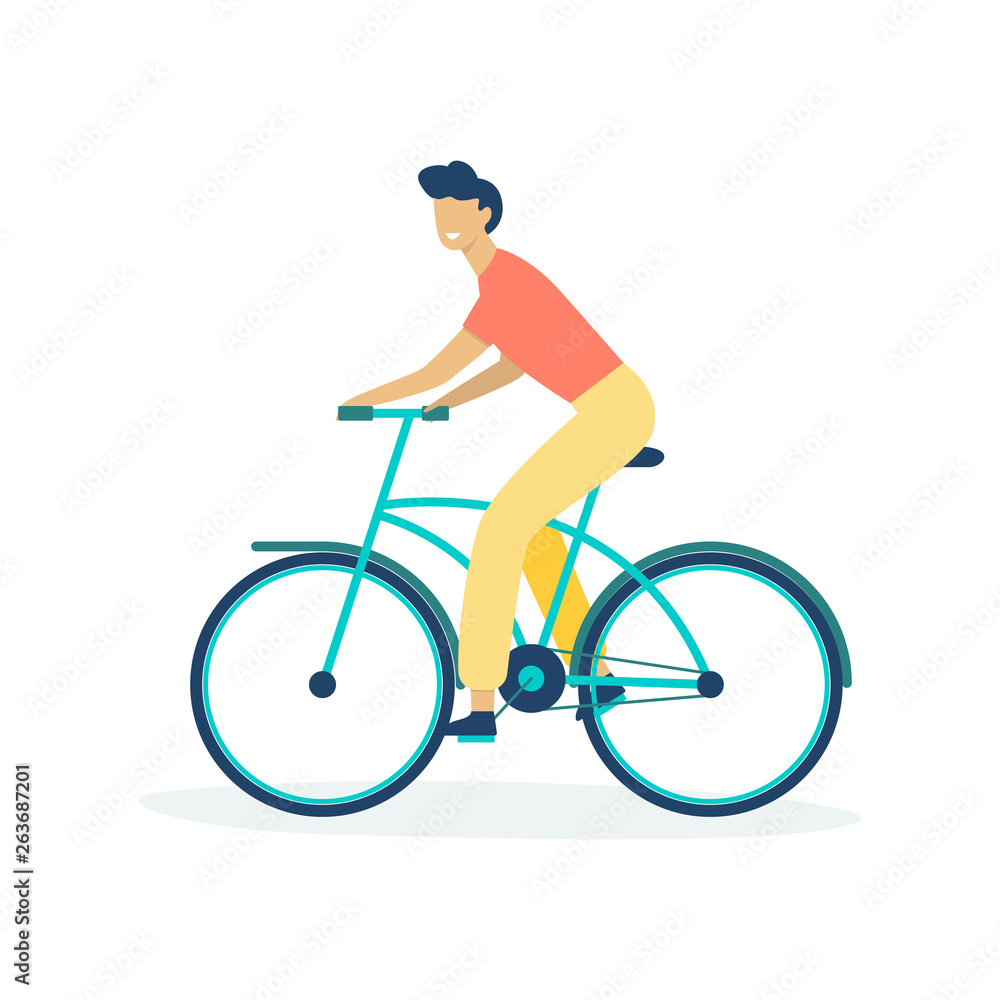Happy girl riding a bike. Female character Happy girl riding a bike. Female character