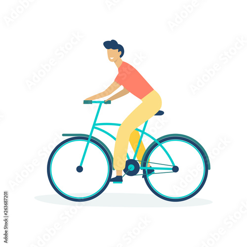 Happy girl riding a bike. Female character