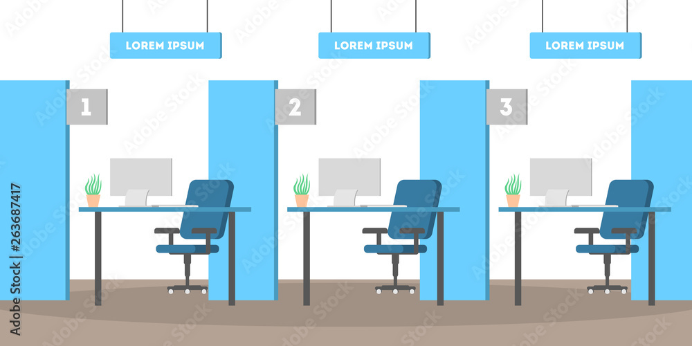Bank office interior. Empty room. Finance service Bank office interior. Empty room. Finance service