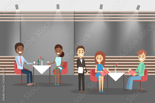 Cafe inteior. People sitting at the table