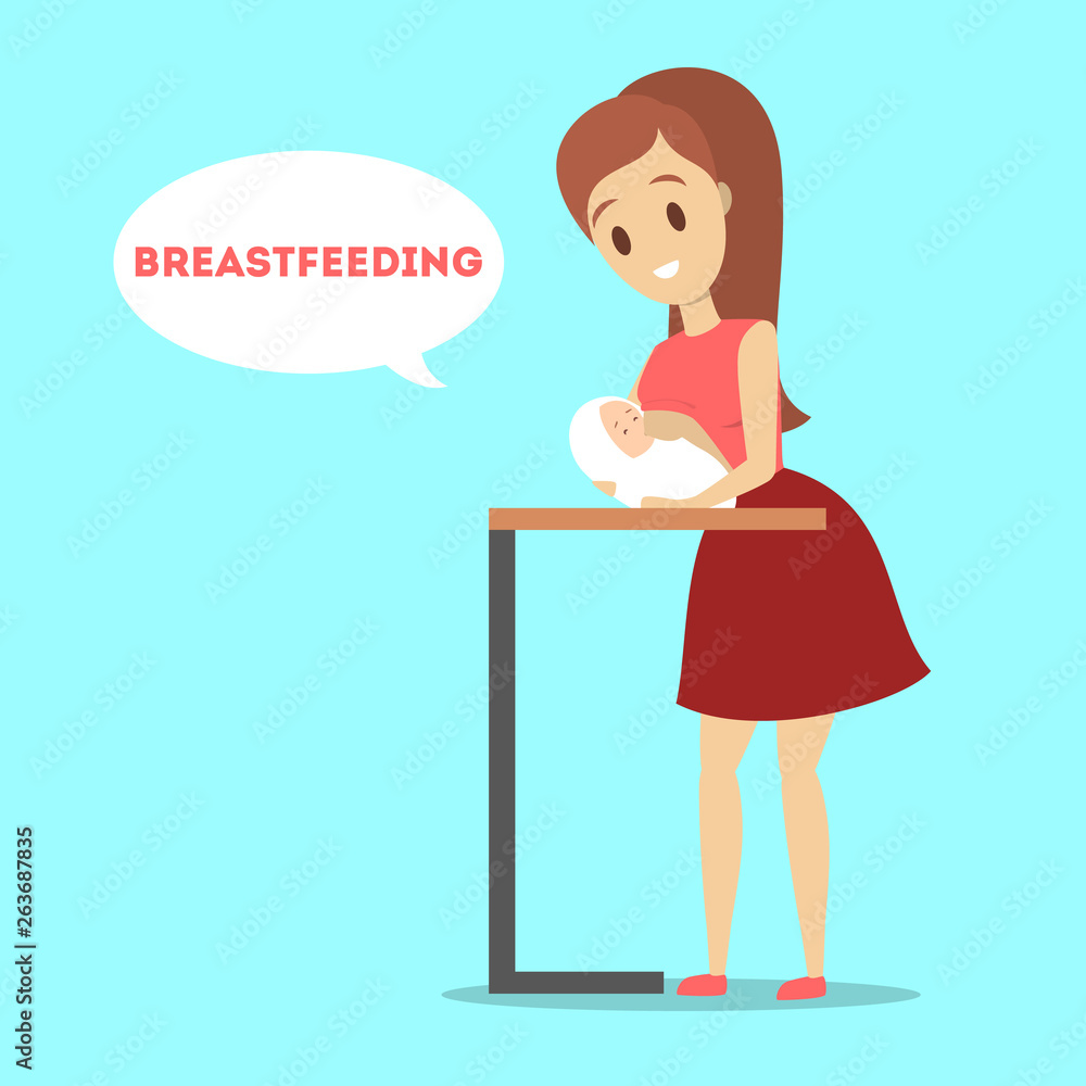 Mother breastfeeding her newborn baby. Idea of child care